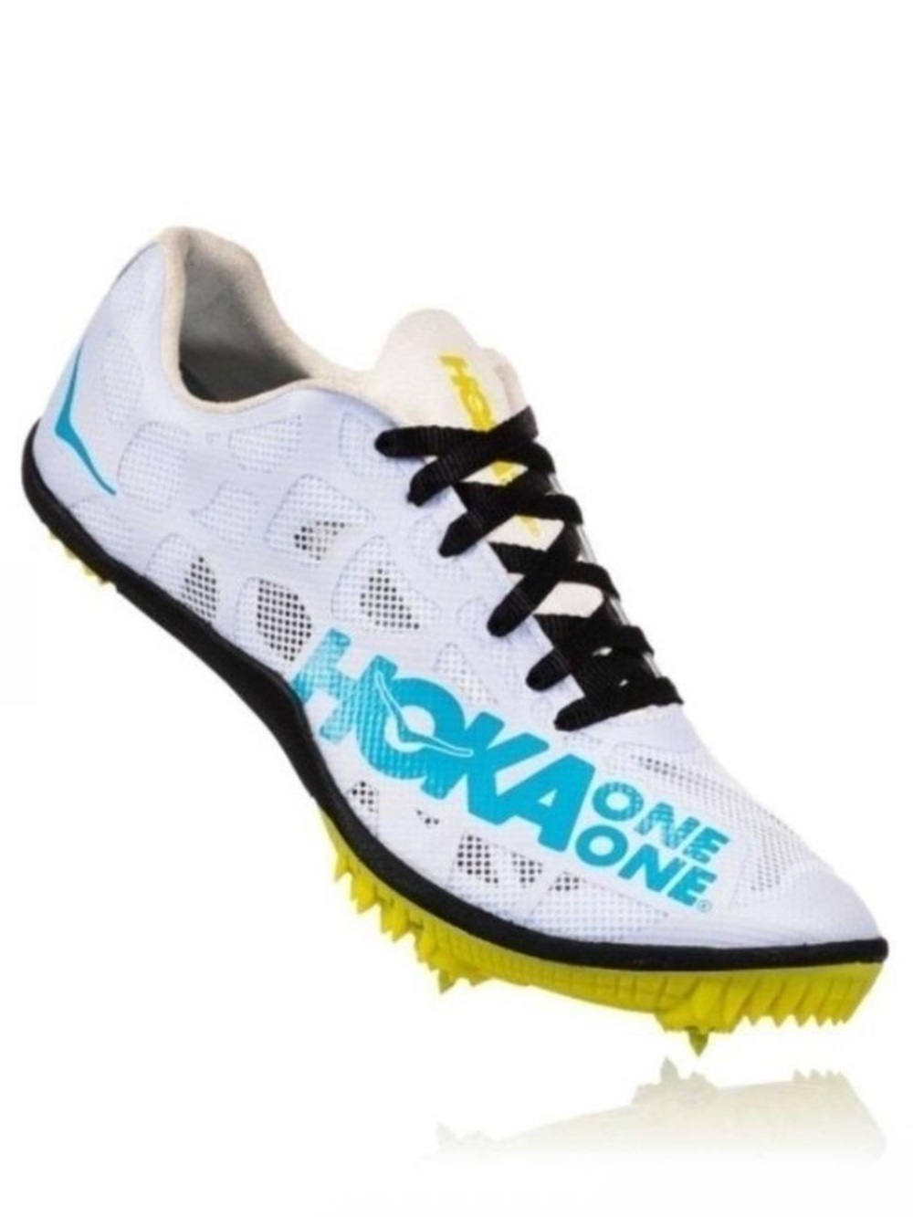 Hoka white blue sprints shoes athletic running lace up spikes rocket size 8.5
